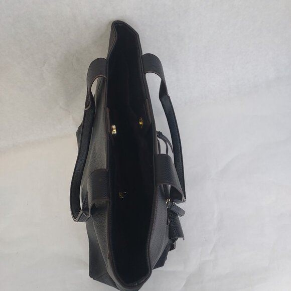 Liz Claiborne Shoulder Purse Tote Bag Black Faux Pebbled Leather Lined Pockets - Picture 9 of 16